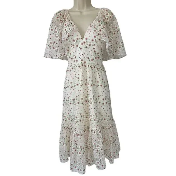 $298 DRESS THE POPULATION River Embroidered Floral Off Shoulder Dress~White~XS - Picture 2 of 10